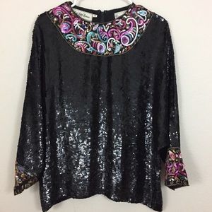 SAKS FIFTH AVENUE Vintage Black Sequin Top
